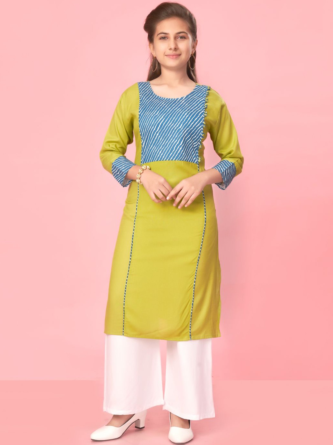 

BAESD Girls Embroidered Thread Work Kurta, Lime green