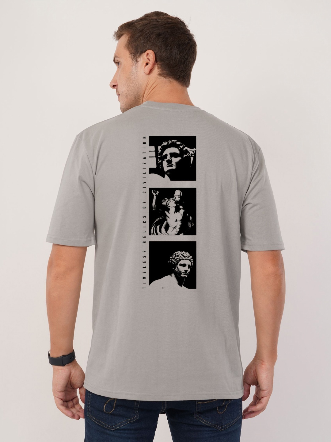 

AUSK Men Typography Printed Applique T-shirt, Grey