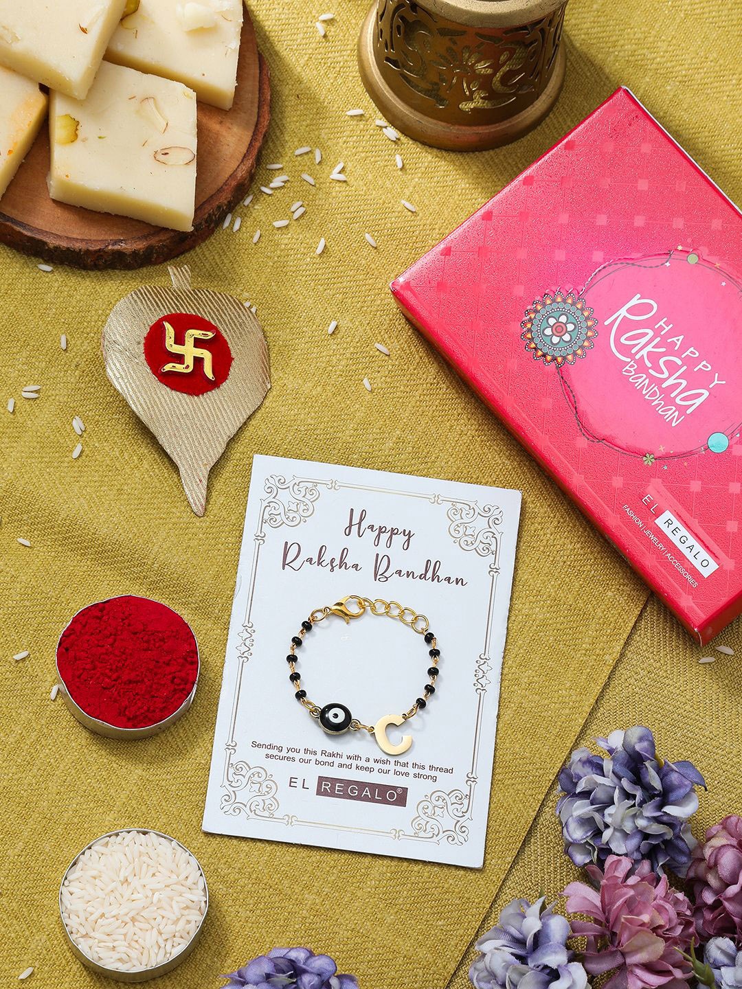 

EL REGALO Evil Eye Charm Rakhi Gift Set, Gold