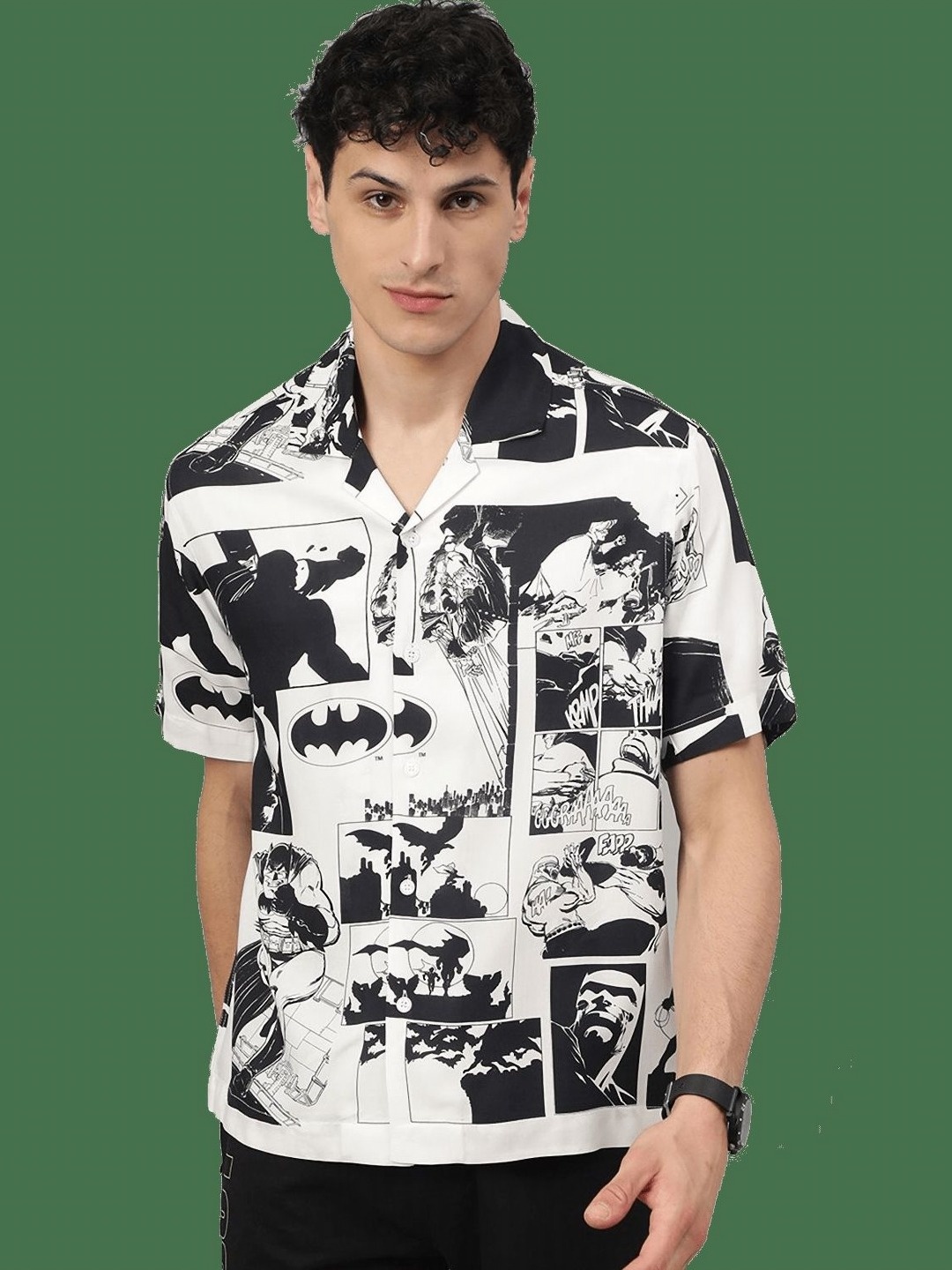 

Entertainment Store Batman 1522 Printed Cuban Collar Cotton Casual Shirt, Black