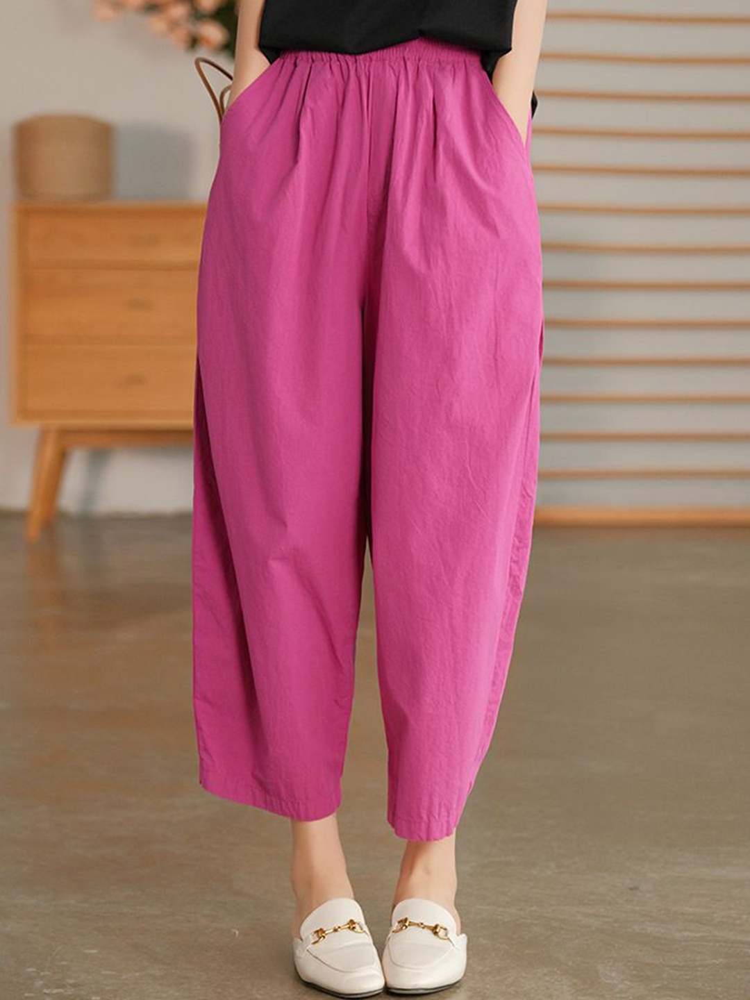 

StyleCast x Revolte Women Loose Fit Easy Wash Trousers, Fuchsia