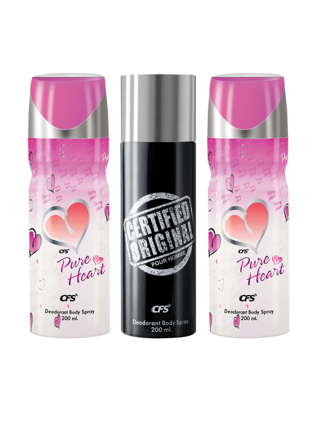 

CFS Set Of 3 Pure Heart & Certified Original Long Lasting Deodorant Body Spray -200ml Each, Pink