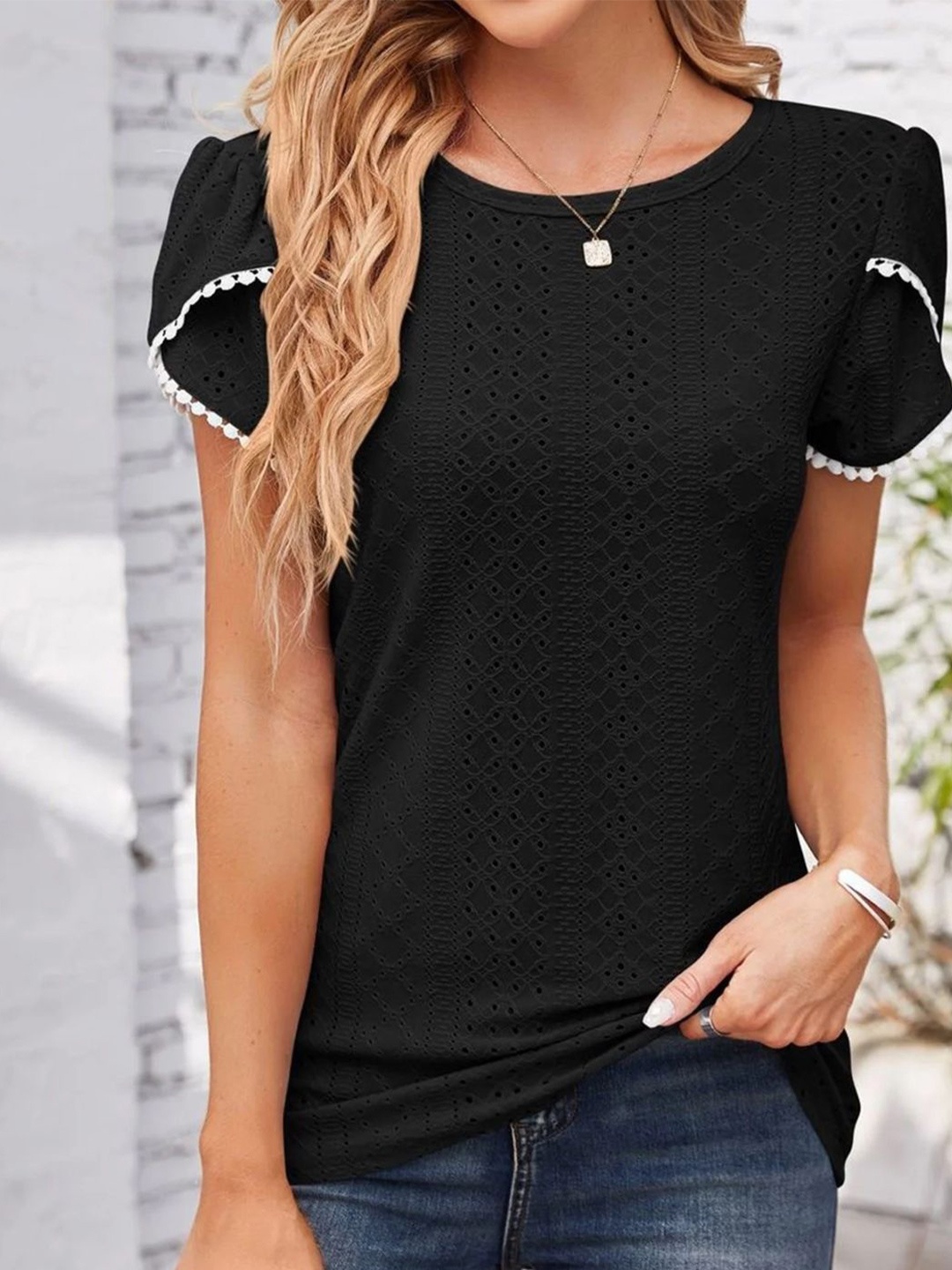 

StyleCast Women Solid Round Neck Top, Black