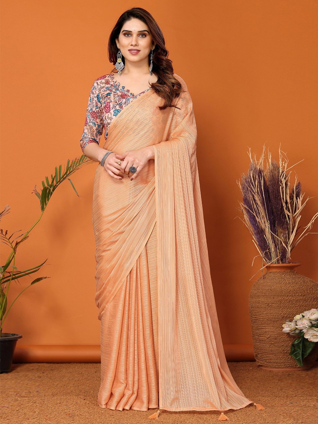 

MySilkLove Solid Saree With Blouse Piece, Orange