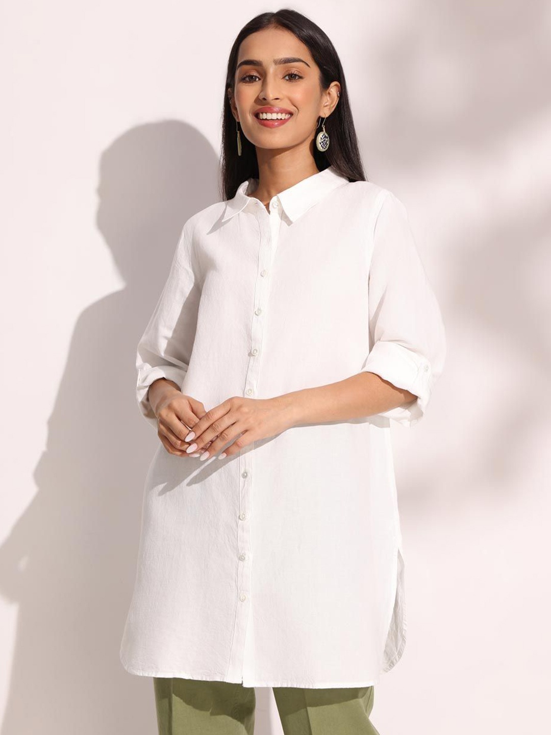 

Fabindia Linen Shirt Collar Tunic, White