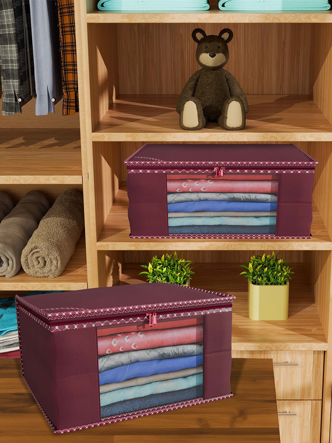 

Kuber Industries Maroon & Purple 24 Pieces Foldable Drawer Organisers