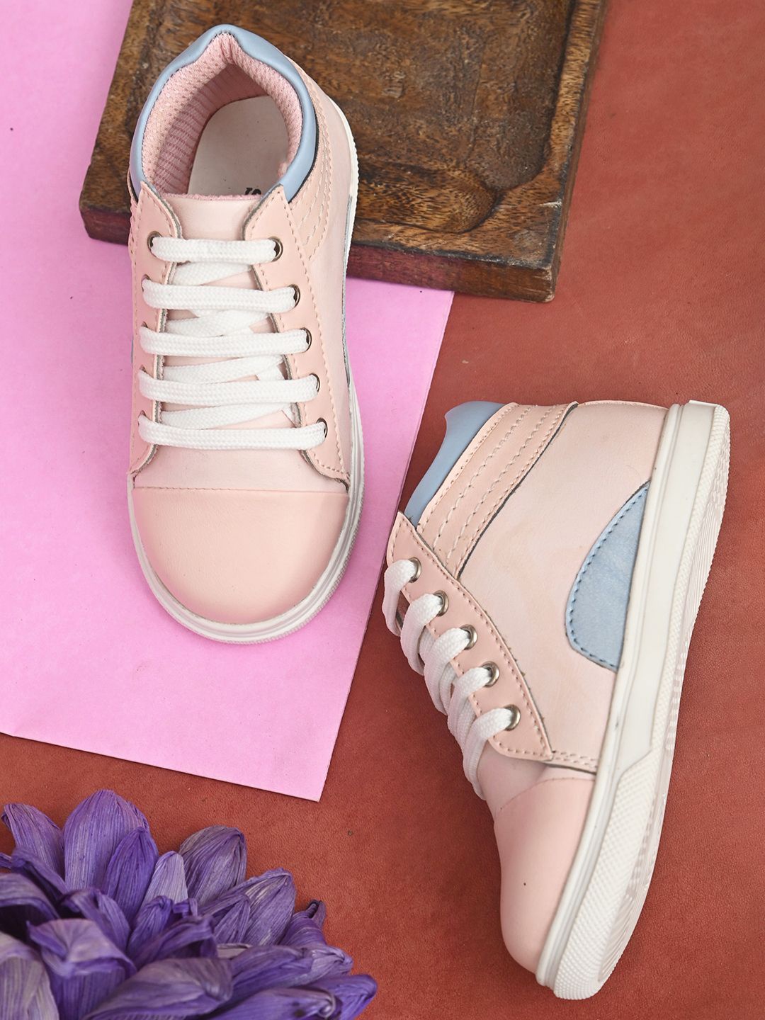 

STEFENS Boys Colourblocked Mid Top Lace Up Sneakers, Pink