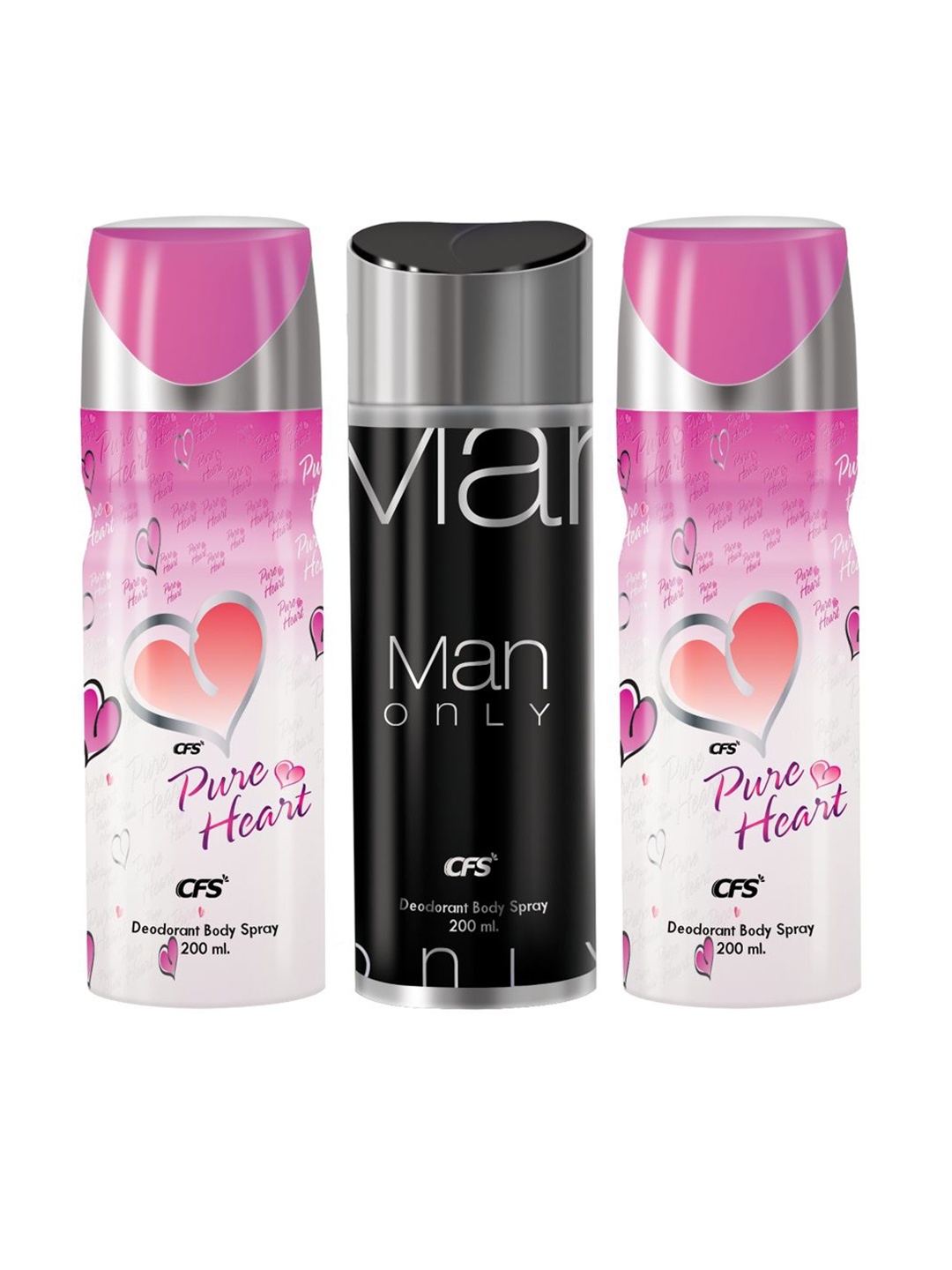 

CFS Set Of 3 Man Only & Pure Heart Deodorant Body Sprays- 200ml Each, Pink