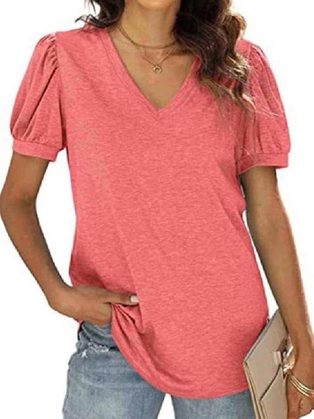 

StyleCast Women Solid V-Neck Top, Pink