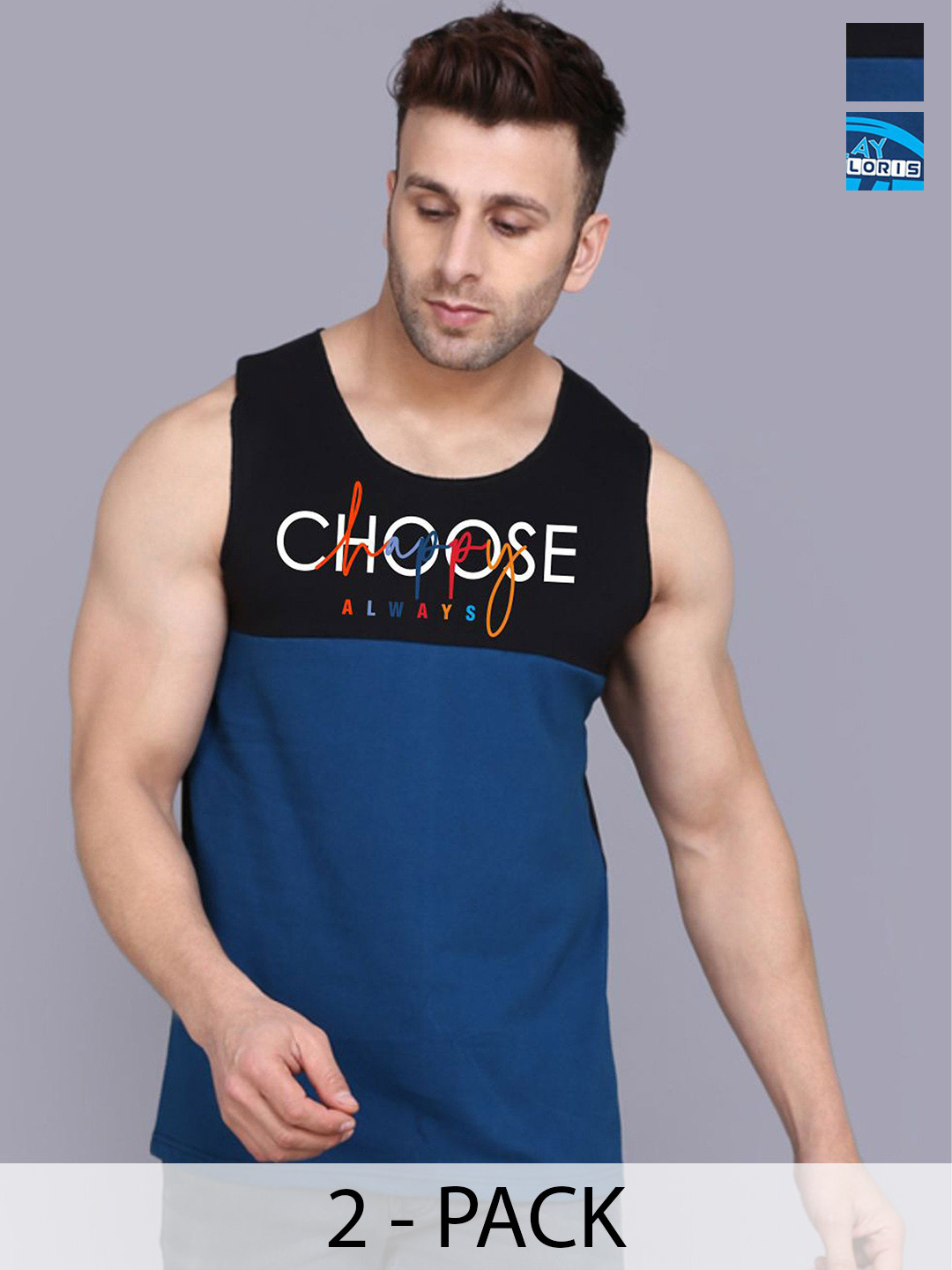 

SLOWLORIS Men Pack Of 2 Printed Cotton Innerwear Vests, Black