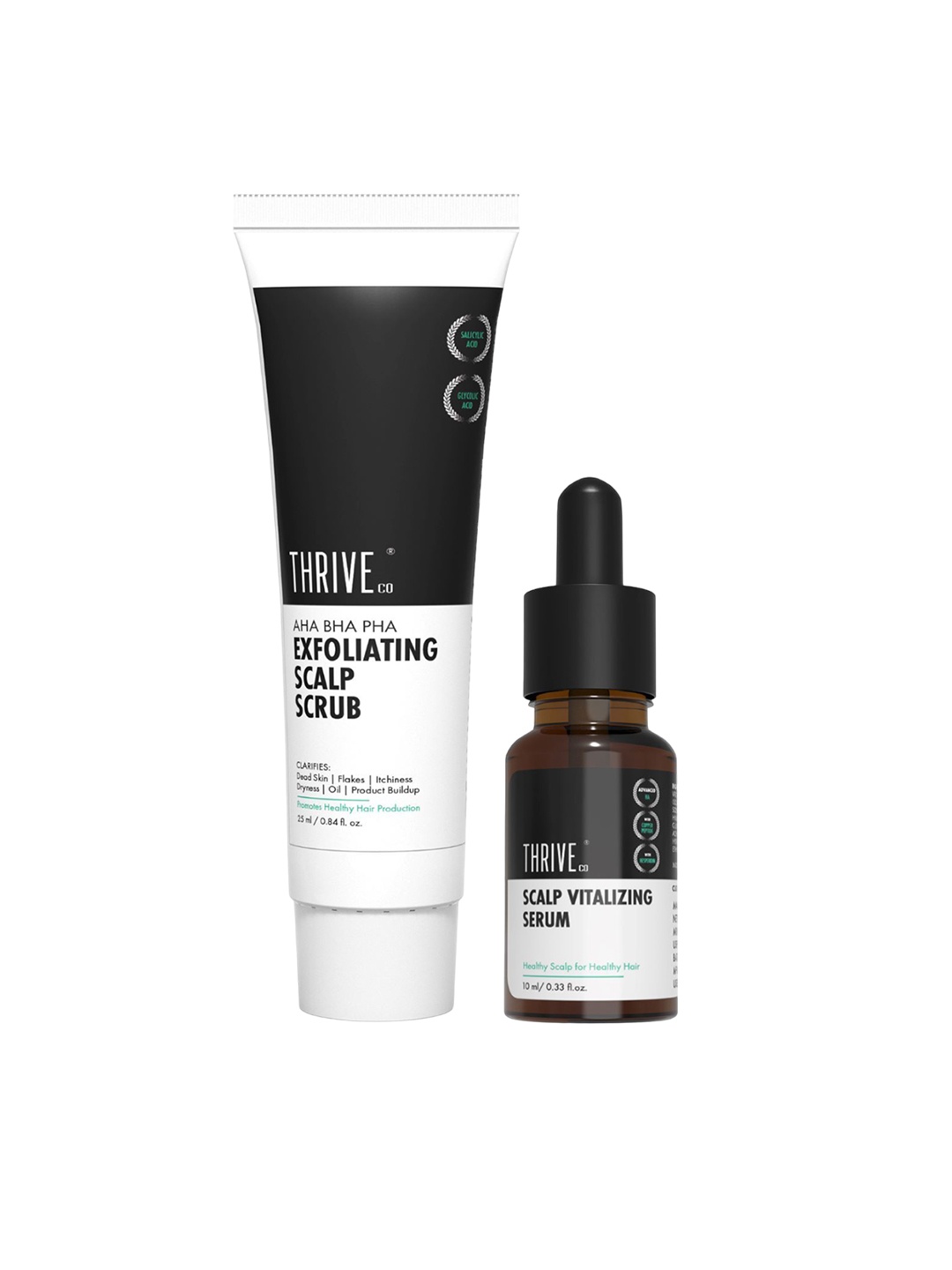 

Thriveco Scalp Care Kit - Exfoliating Scrub 25 ml & Vitalizing Serum 10 ml, White