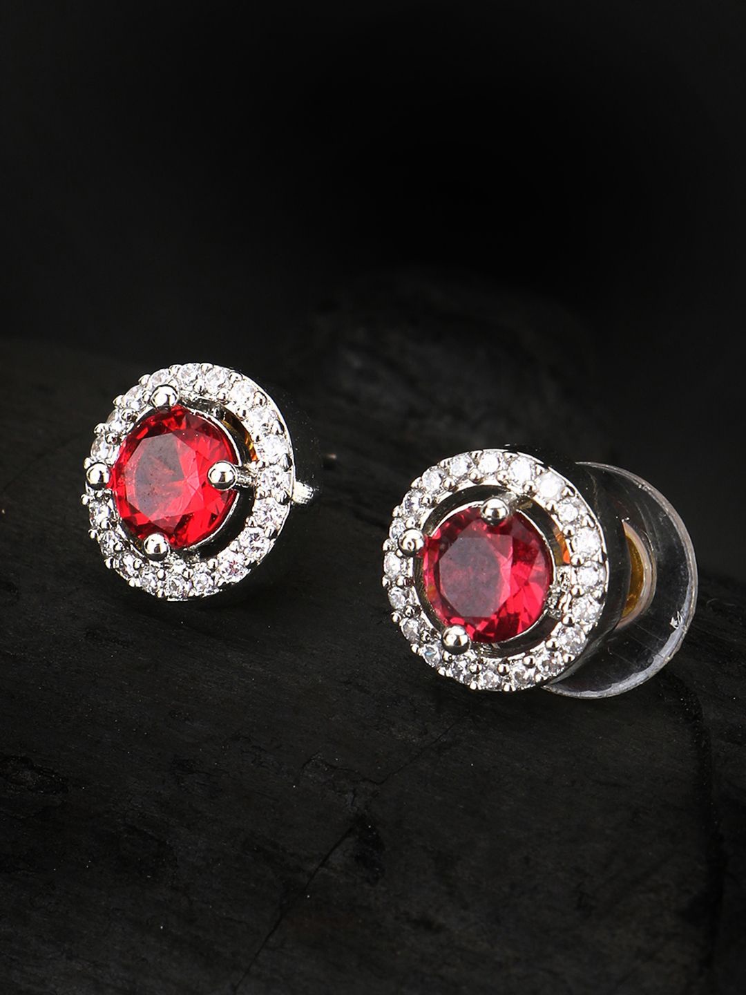 

Adwitiya Collection Rhodium-Plated Stone-Studded Circular Studs, Silver