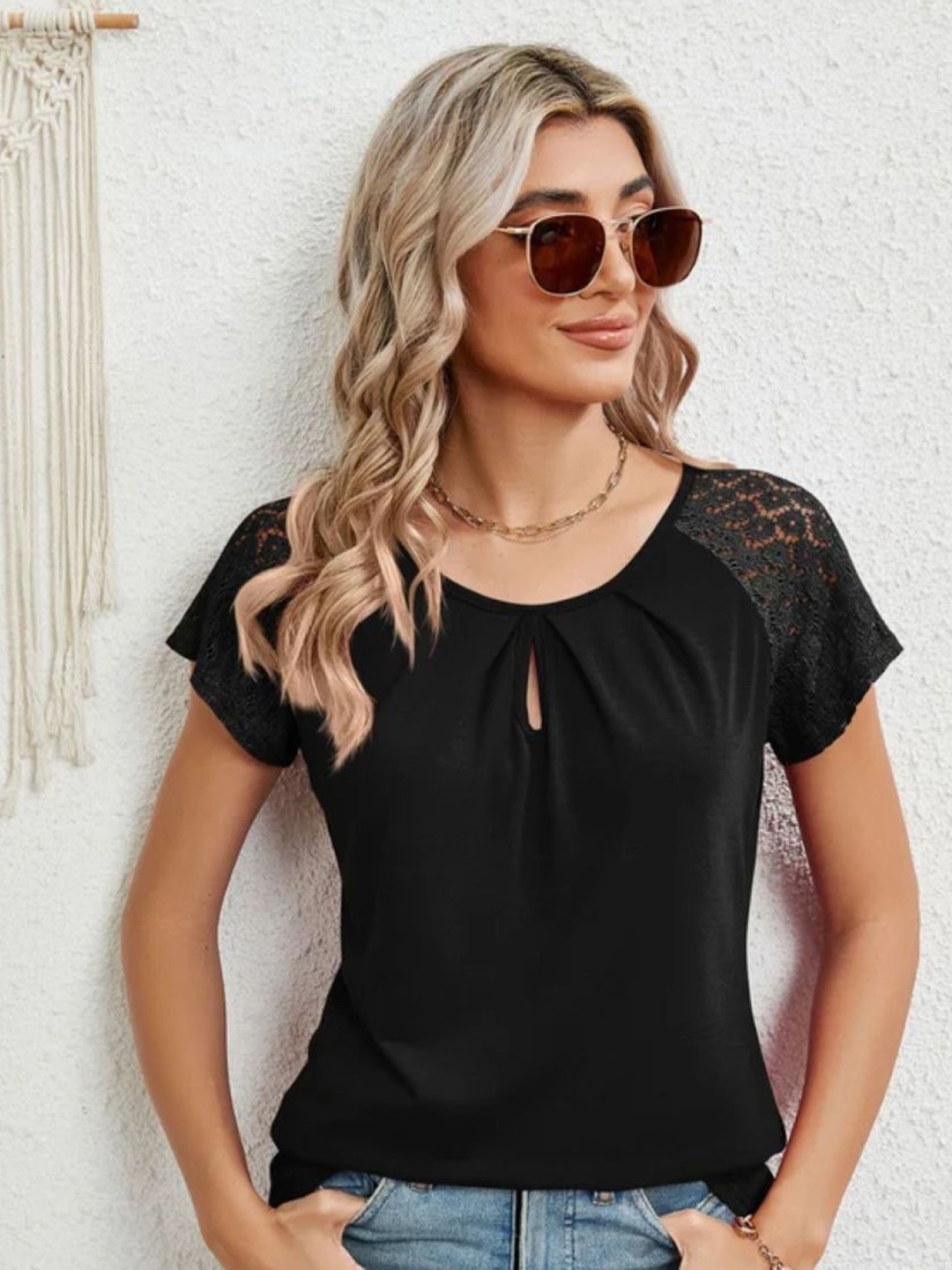 

Stylecast X KPOP Women Solid Round Neck Top, Black