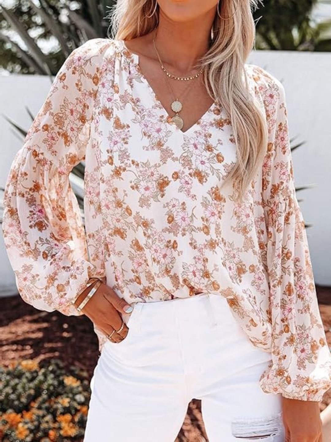 

Stylecast X KPOP Women Floral Printed Round Neck Top, Brown