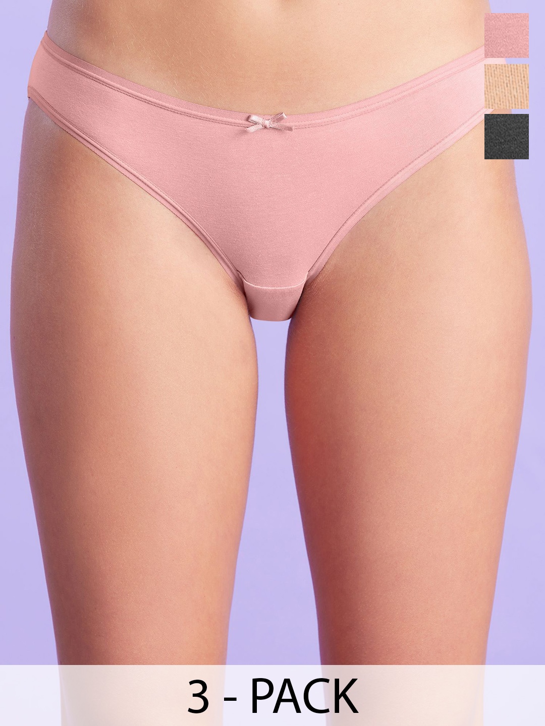 

Nykd Pack Of 3 Cotton Bikini Briefs NYP030-Foxglove/ black/ mahogany