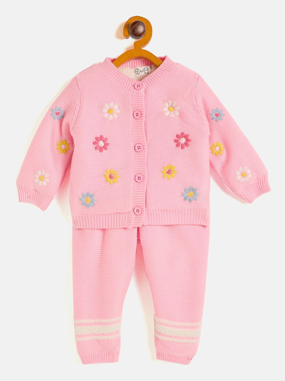 

JWAAQ Girls Embroidered Round Neck Long Sleeves Sweatshirt with Joggers, Pink