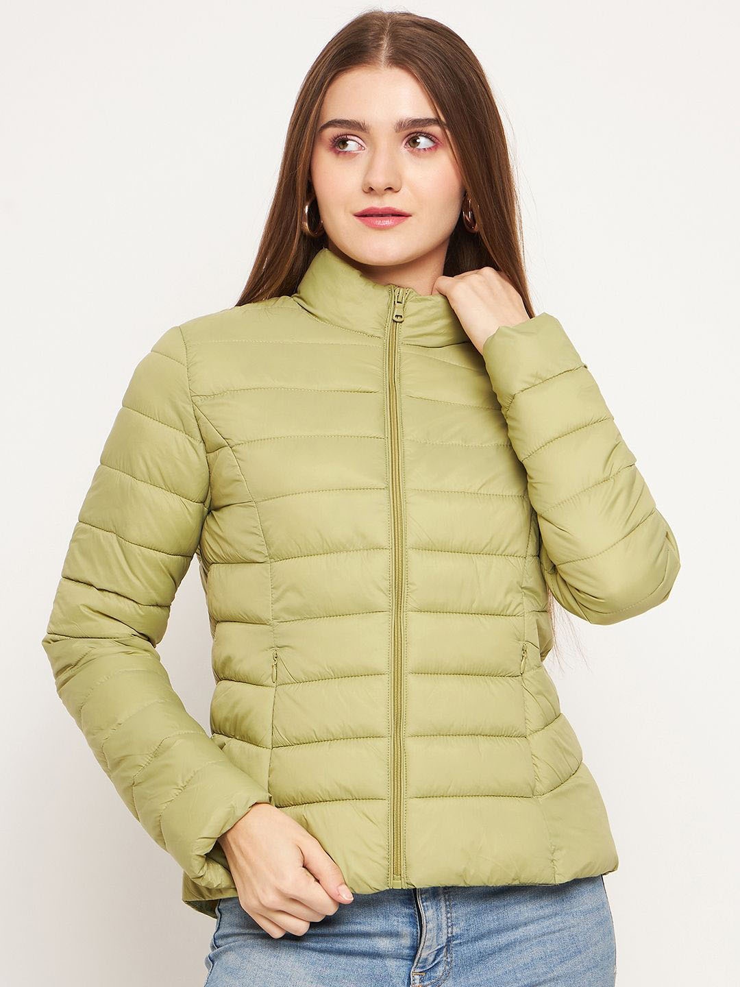 

Madame Women Cotton Lightweight Crop Puffer Jacket, Green