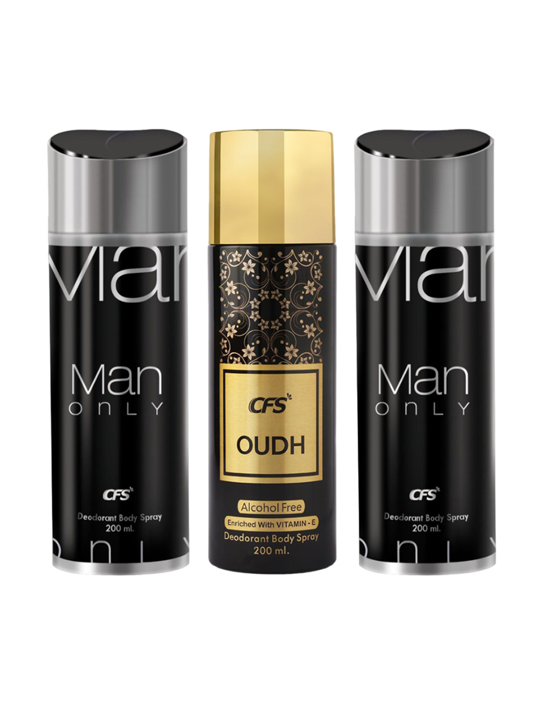 

CFS Set Of 3 Man Only & Oudh Long Lasting Deodorants-200ml Each, Black