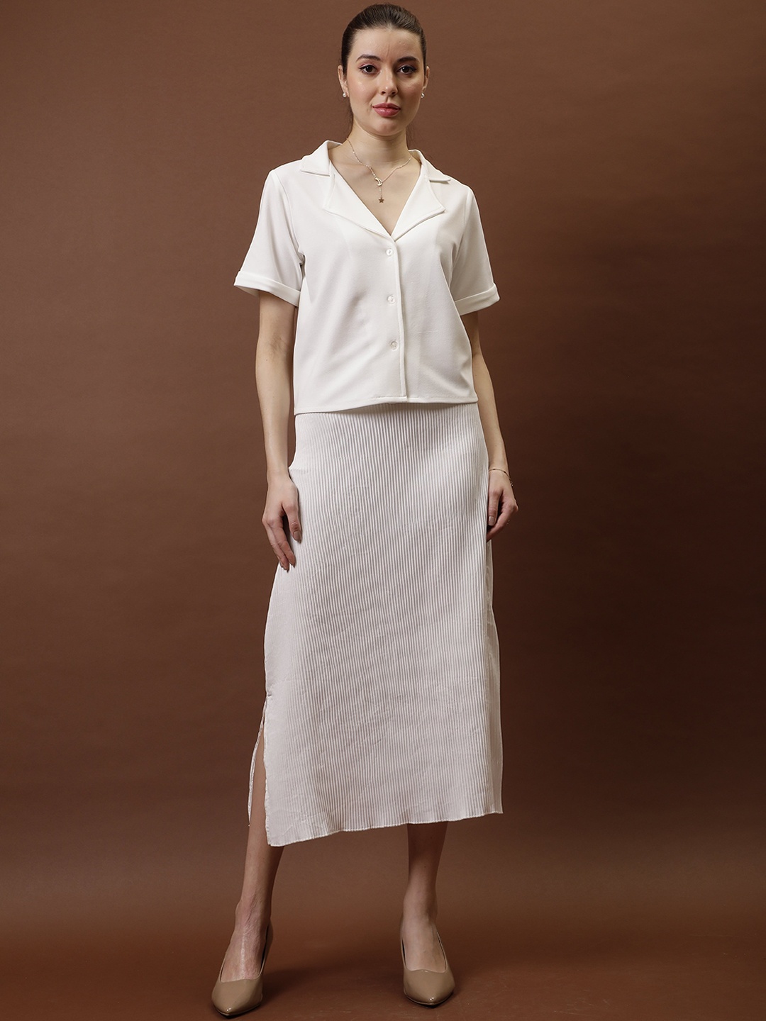 

Athena A-Line Pleated Midi Skirt, White