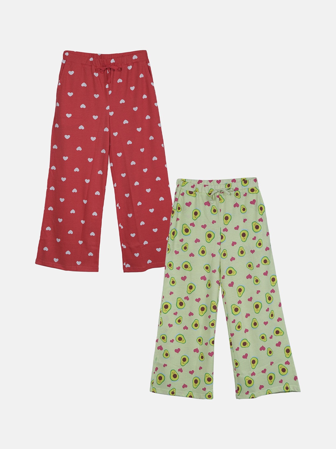 

KiddoPanti Girls Pack of 2 Floral Printed Cotton Flared Lounge Pants, Red