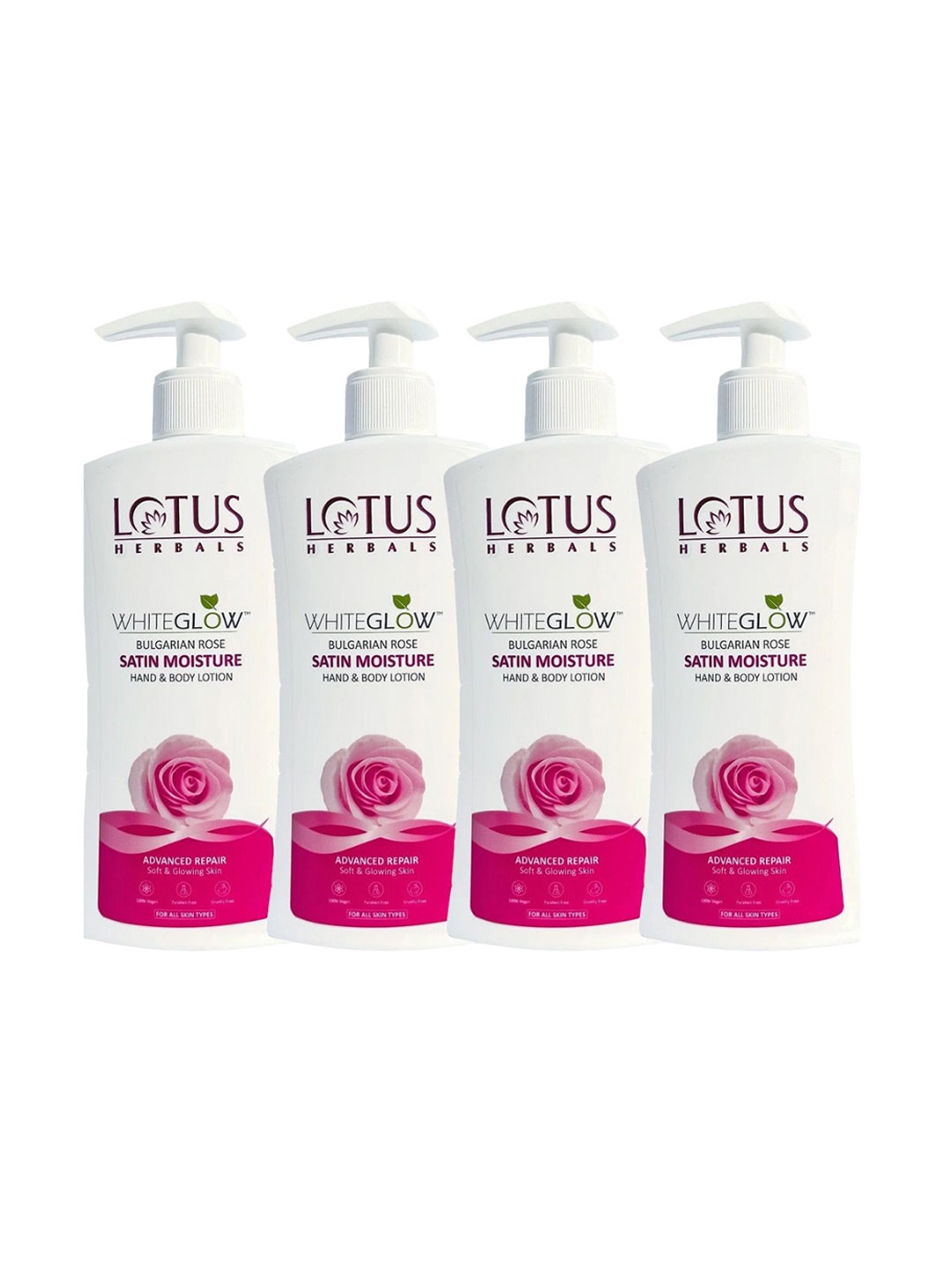 

Lotus Herbals Set Of 4 WhiteGlow Bulgarian Rose Hand & Body Lotion- 270ml Each, White