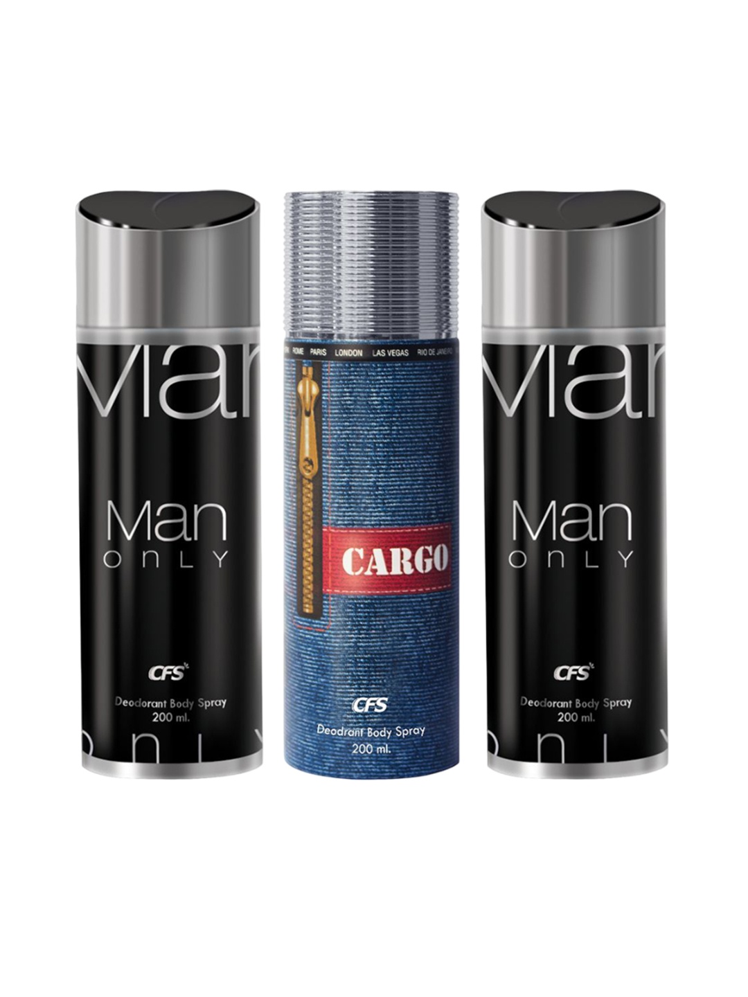 

CFS Set Of 3 Man Only & Cargo Long Lasting Deodorant- 200 ml Each, Black