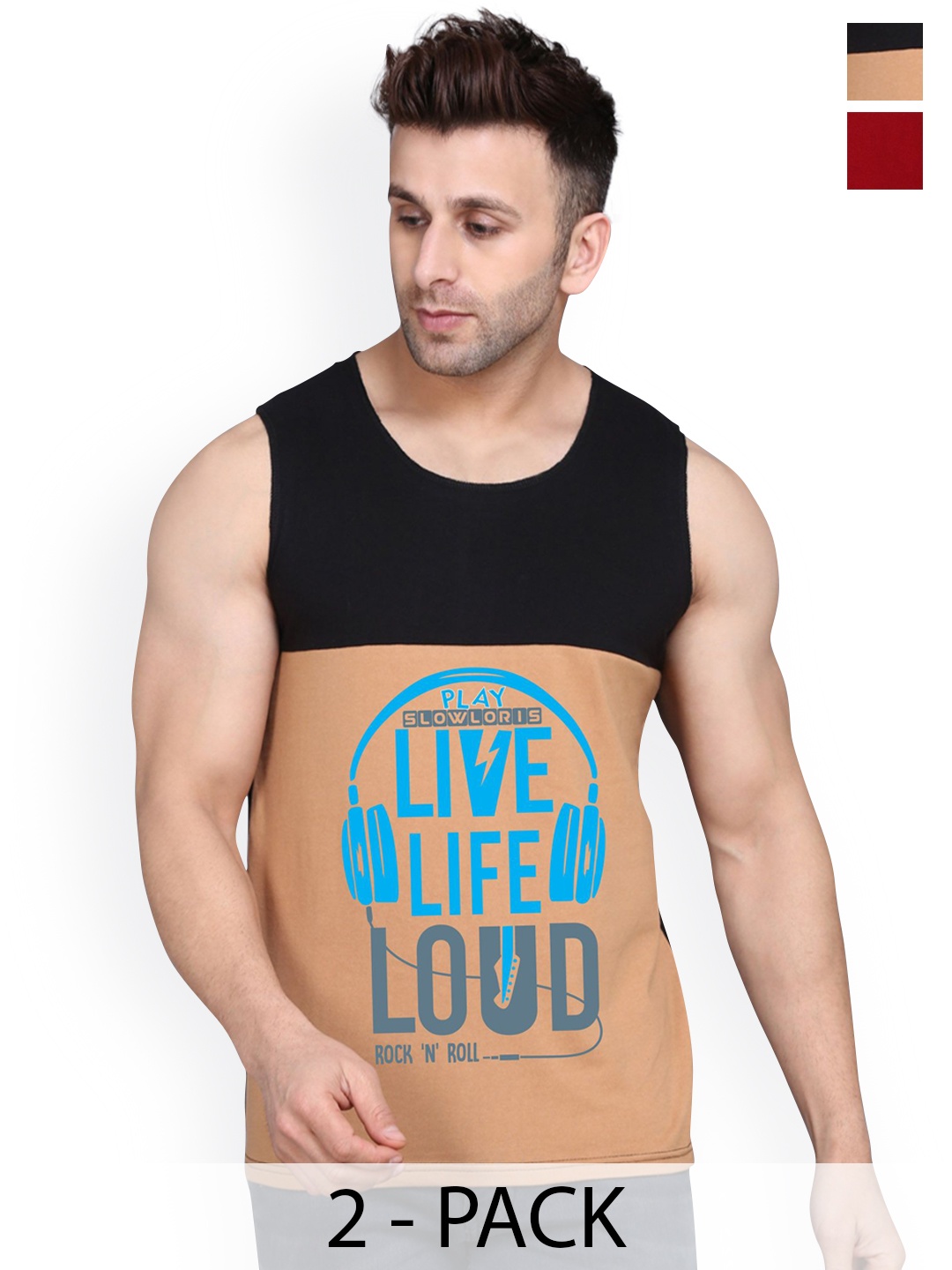 

SLOWLORIS Pack Of 2 Printed Gym Vests, Black