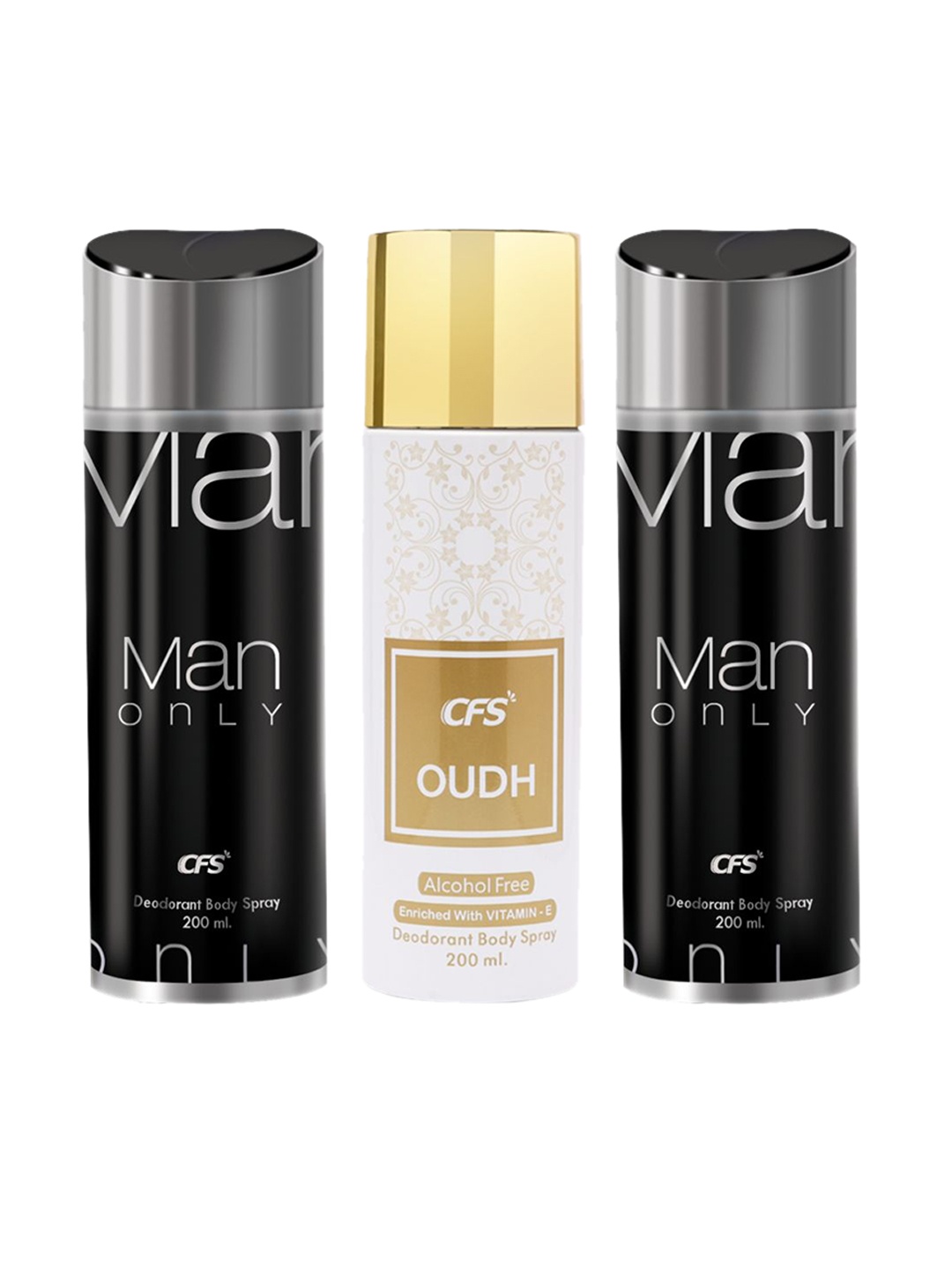

CFS Set Of 3 Man Only & Oudh Long Lasting Deodorant Body Spray - 200ml Each, Black