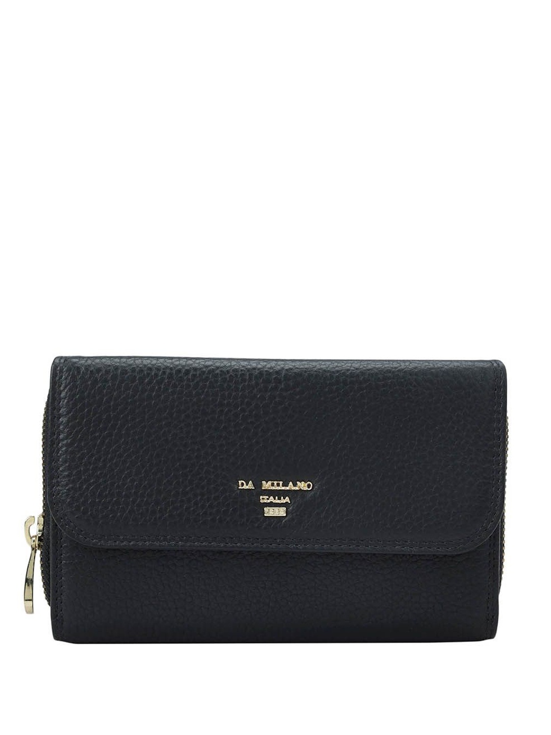 

Da Milano Women Textured Leather Zip Around Wallet, Black