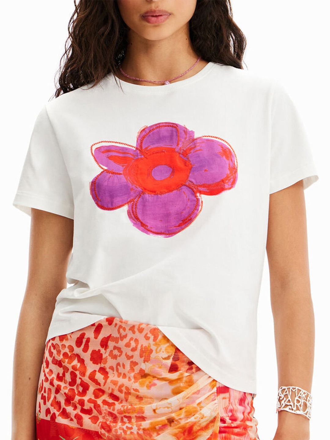 

LULU & SKY Women Floral Printed Round Neck Top, White