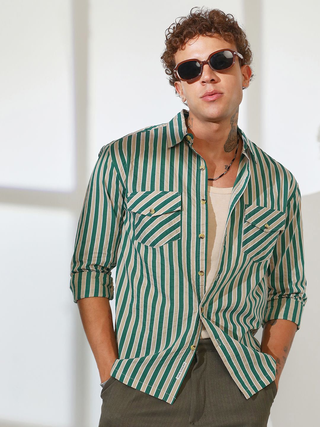 

Campus Sutra Men Comfort Spread Collar Striped Polycotton Oversized Casual Shirt, Multi