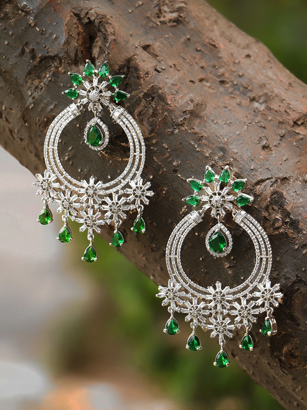 

Adwitiya Collection Rhodium Plated Cubic Zirconia Chandbalis, Silver