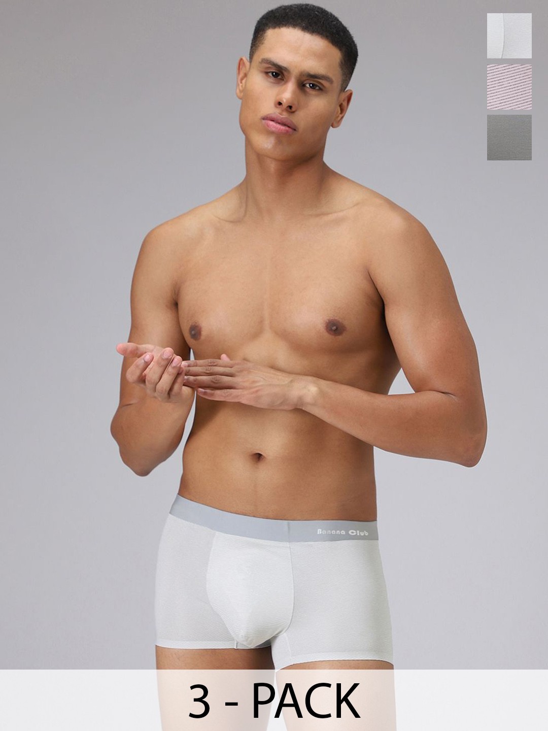 

Banana Club Pack Of 3 Striped Breathability Trunks BCO2912, Grey
