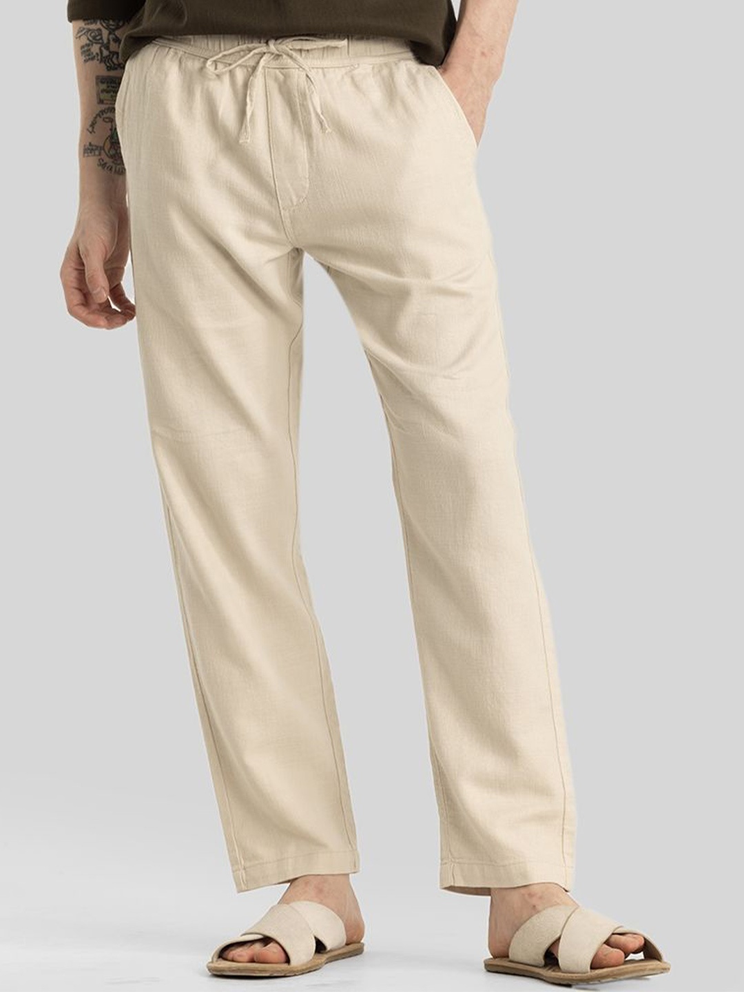 

Snitch Men Smart Slim Fit Trousers, Brown