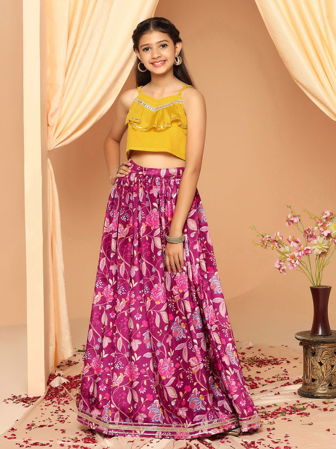 

BAESD Girls Printed Ready to Wear Lehenga & Choli, Burgundy