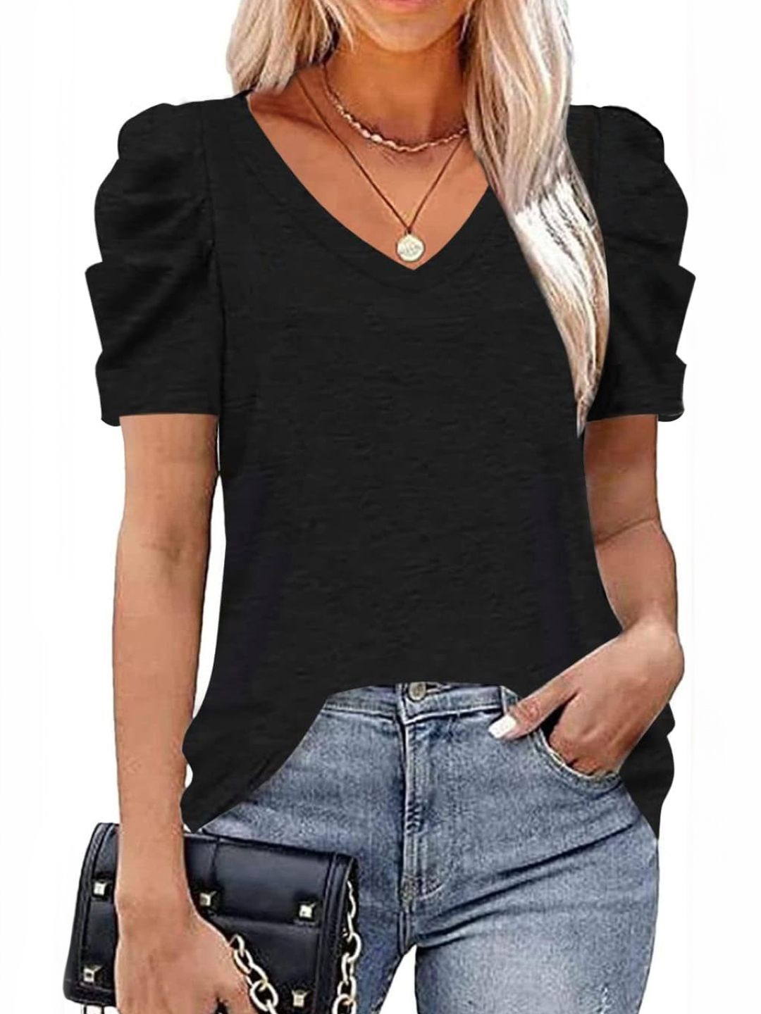 

Stylecast X KPOP Women Solid Round Neck Top, Black