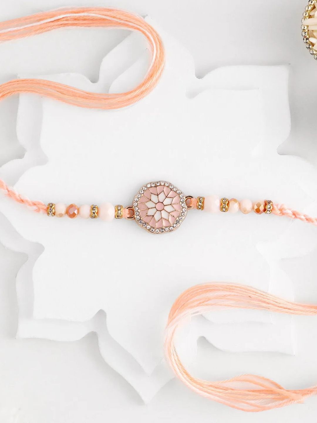 

fnp Rosy American Diamond Rakhi Classic Pearls, Peach