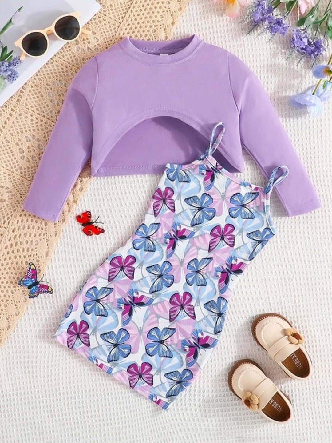 

TrendyKid Girls Conversational Printed Top with Skirt, Purple