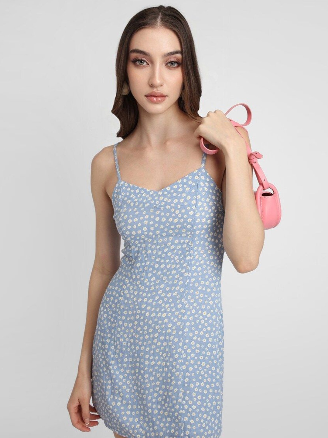 

FOREVER 21 Floral Printed Shoulder Straps Sheath Mini Dress, Blue