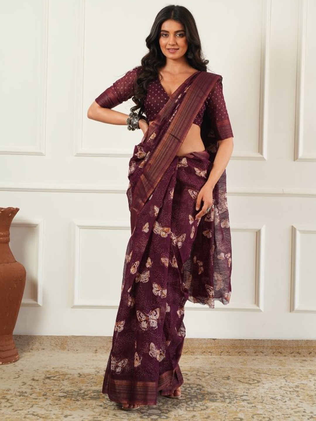 

Dori Printed Zari Ethnic Motifs Saree, Purple
