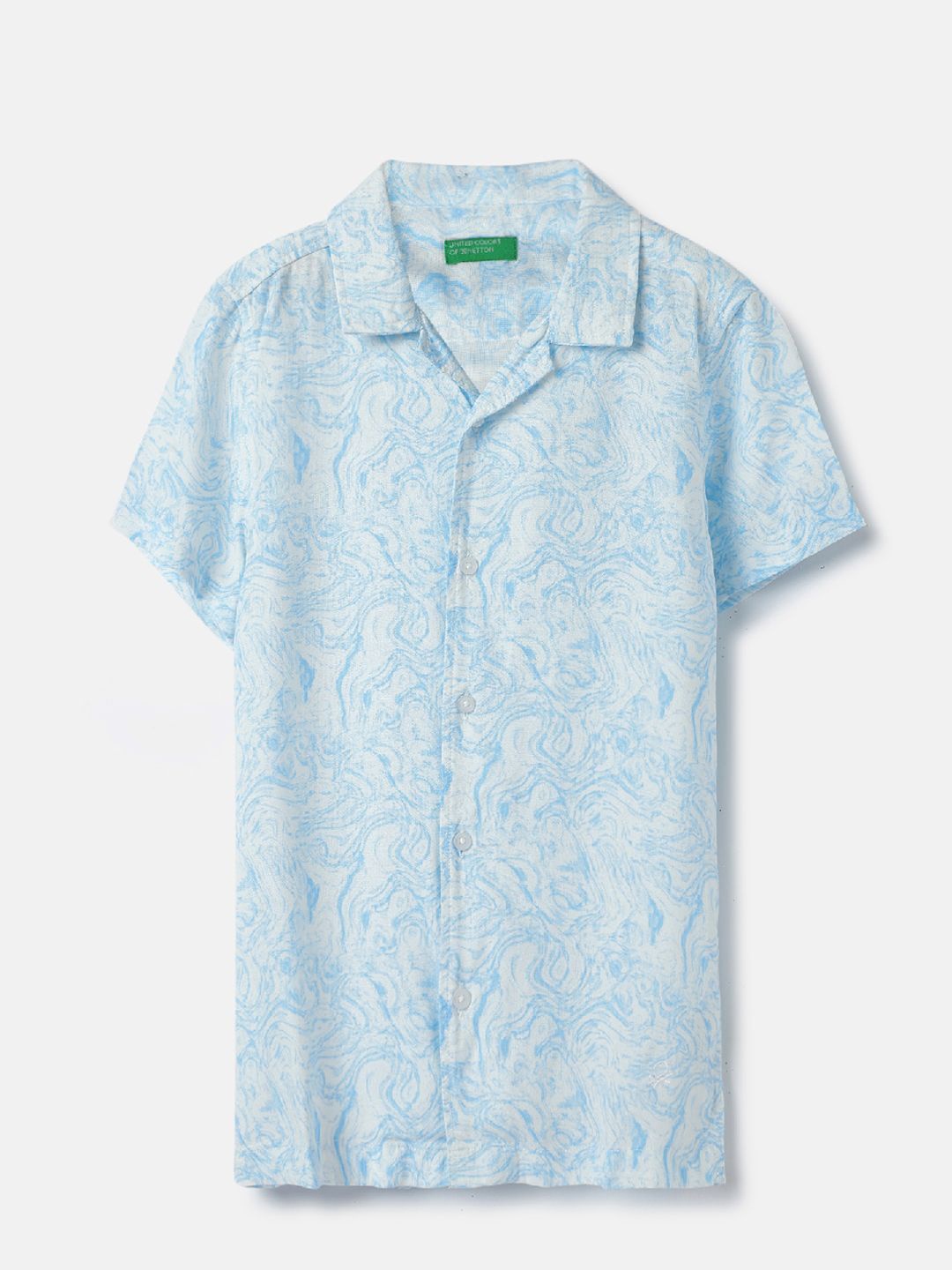 

United Colors of Benetton Boys Cuban Collar Dyed Casual Shirt, Blue
