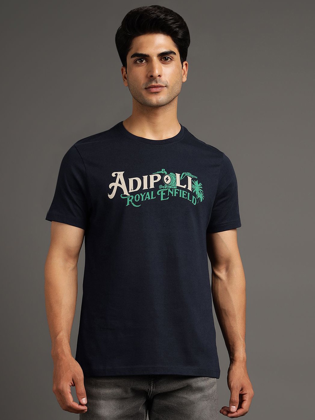

Royal Enfield Men Typography Printed T-shirt, Navy blue