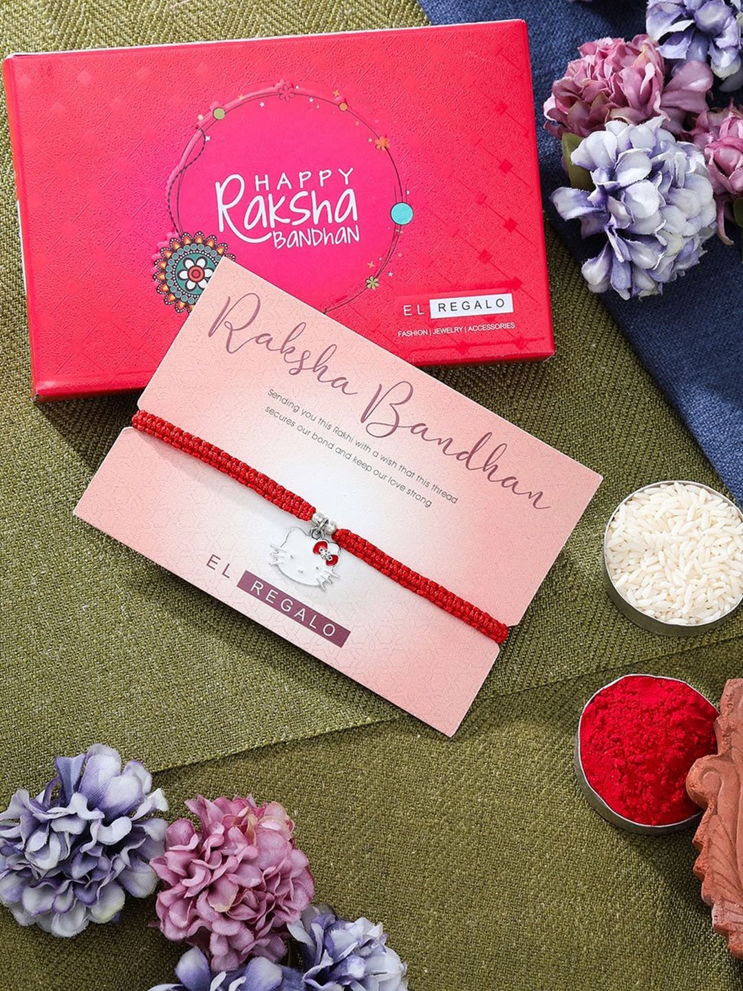 

EL REGALO Kitty Charm Rakhi Gift Set, Red