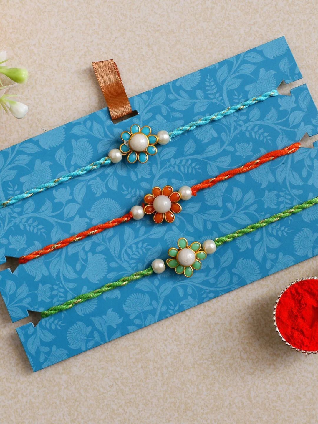 

fnp Premium Beads Rakhi Set Of 3 Kids Collection, Green