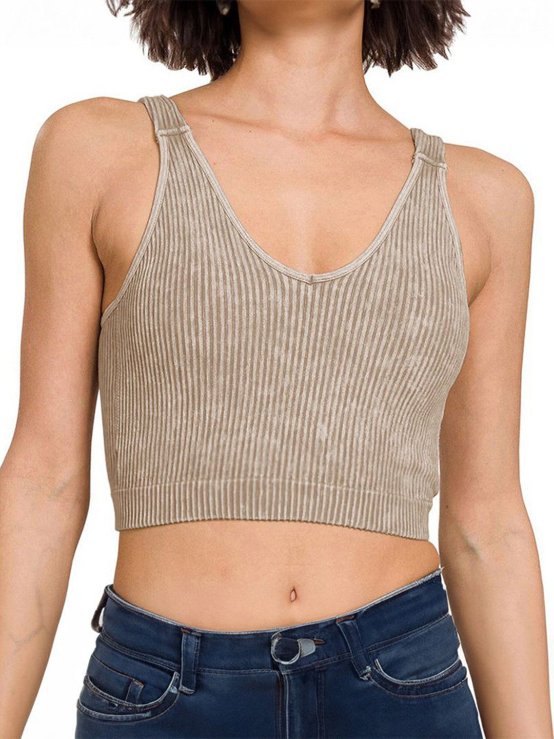 

StyleCast Women Solid V-Neck Top, Beige