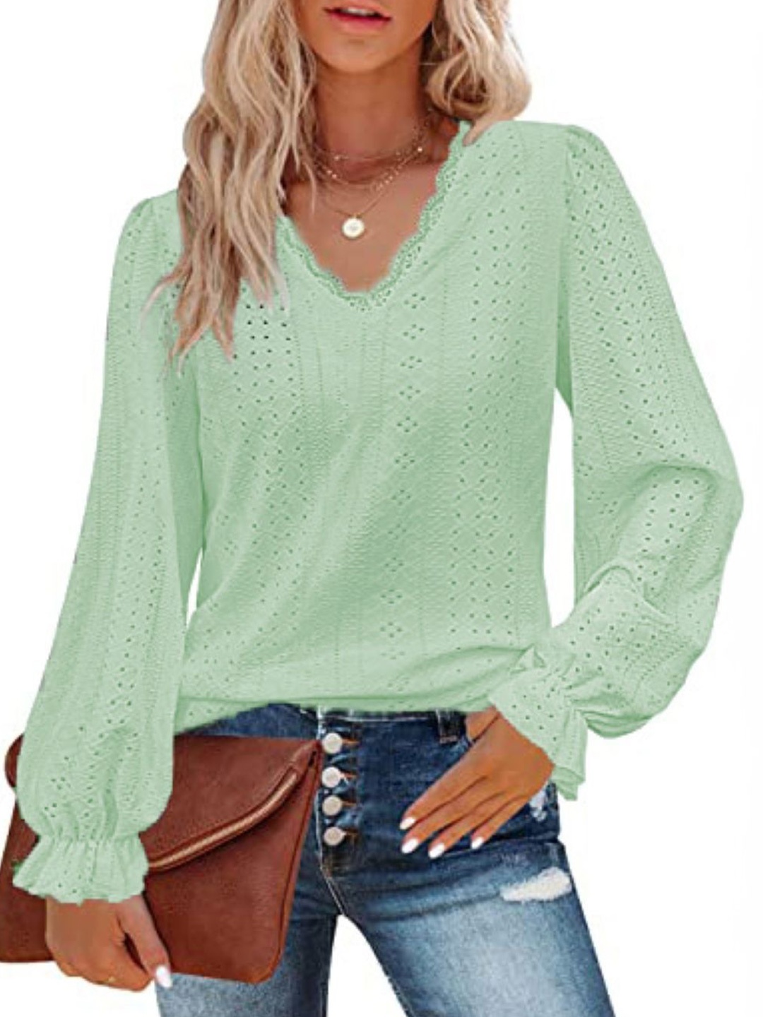 

StyleCast Women Self Design V-Neck Top, Green