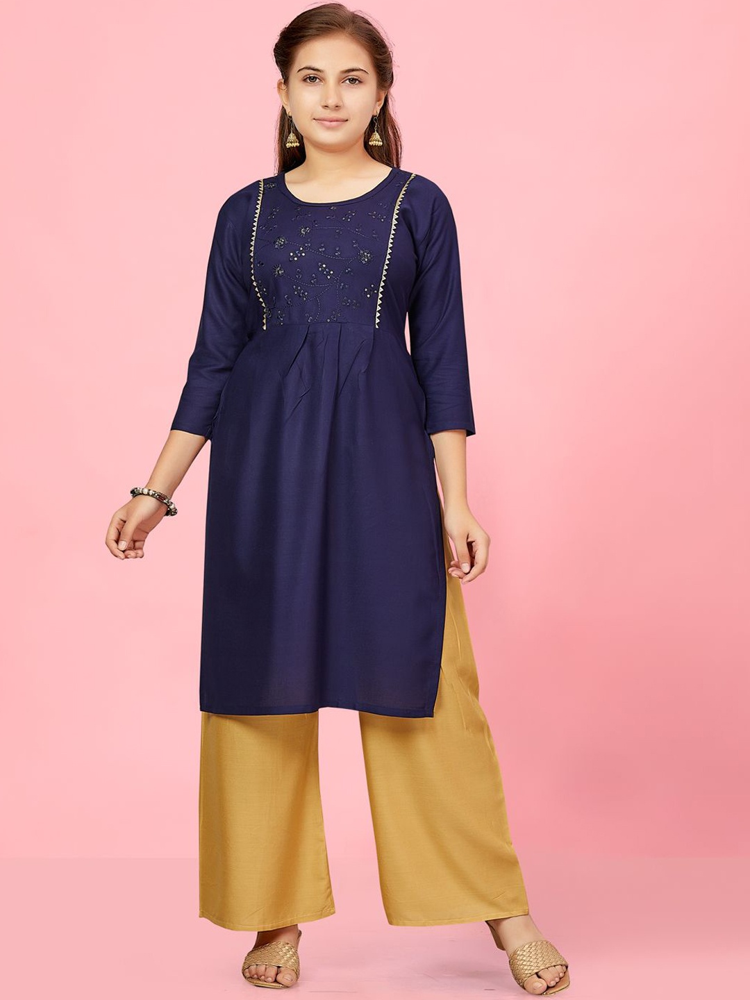 

BAESD Girls Embroidered Sequinned Kurta, Navy blue