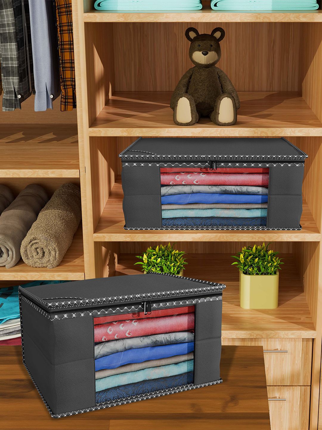 

Kuber Industries Black & Red 12 Pieces Foldable Drawer Organisers
