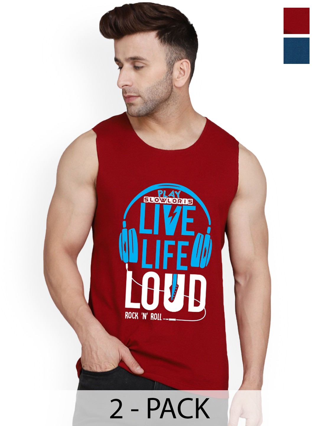 

SLOWLORIS 2Pcs Sleeveless Innerwear Gym Vests, Maroon