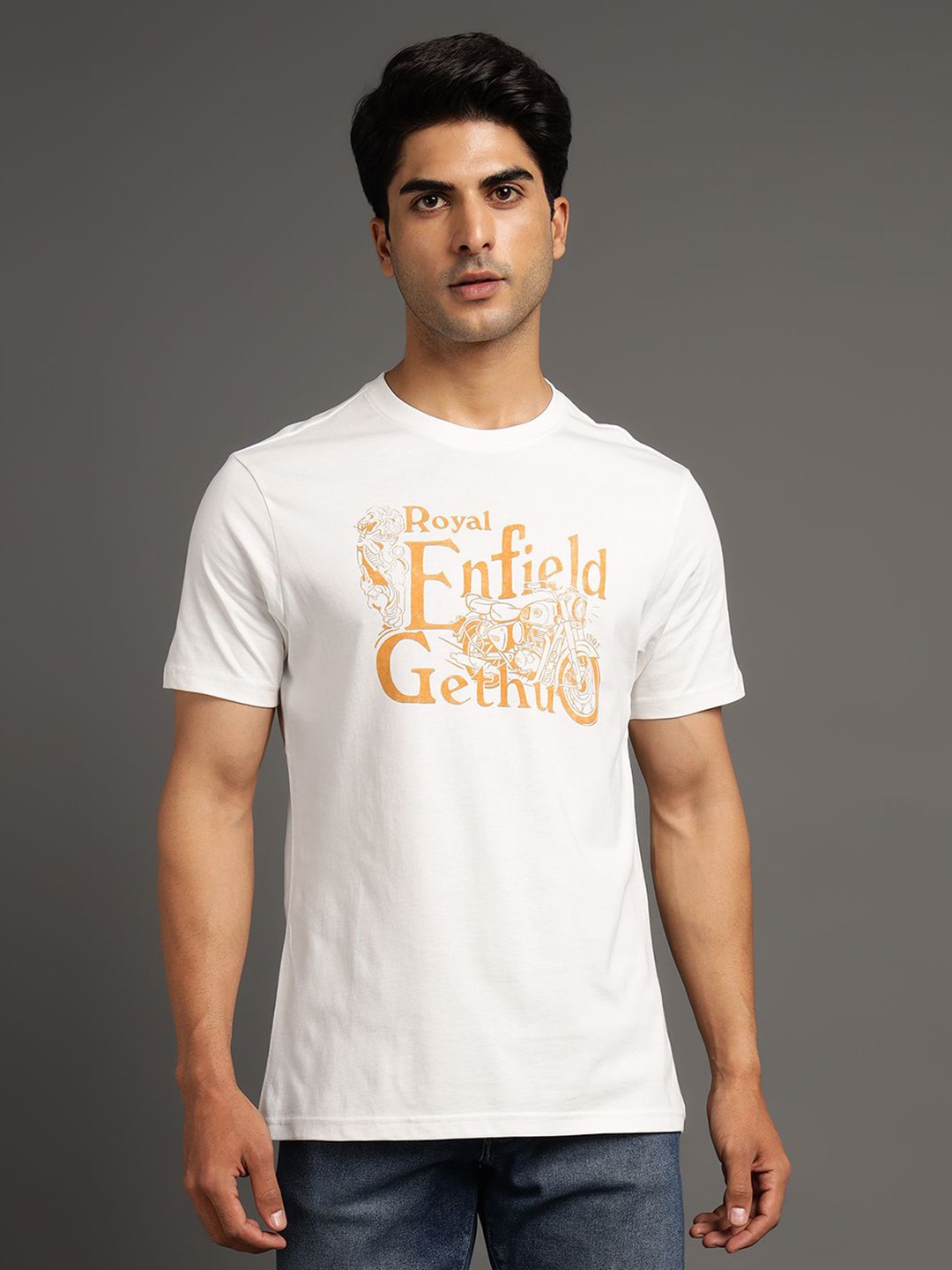 

Royal Enfield Men Typography Printed Pockets T-shirt, White
